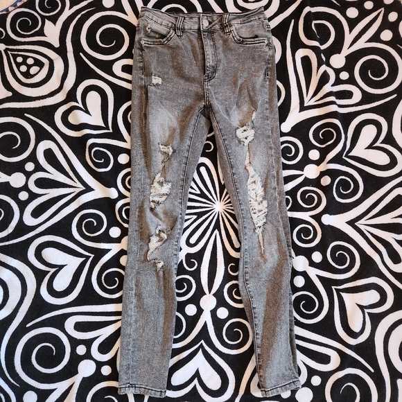 BLACK distressed acid wash stretchy ripped jeans punk emo y2k - Picture 1 of 9